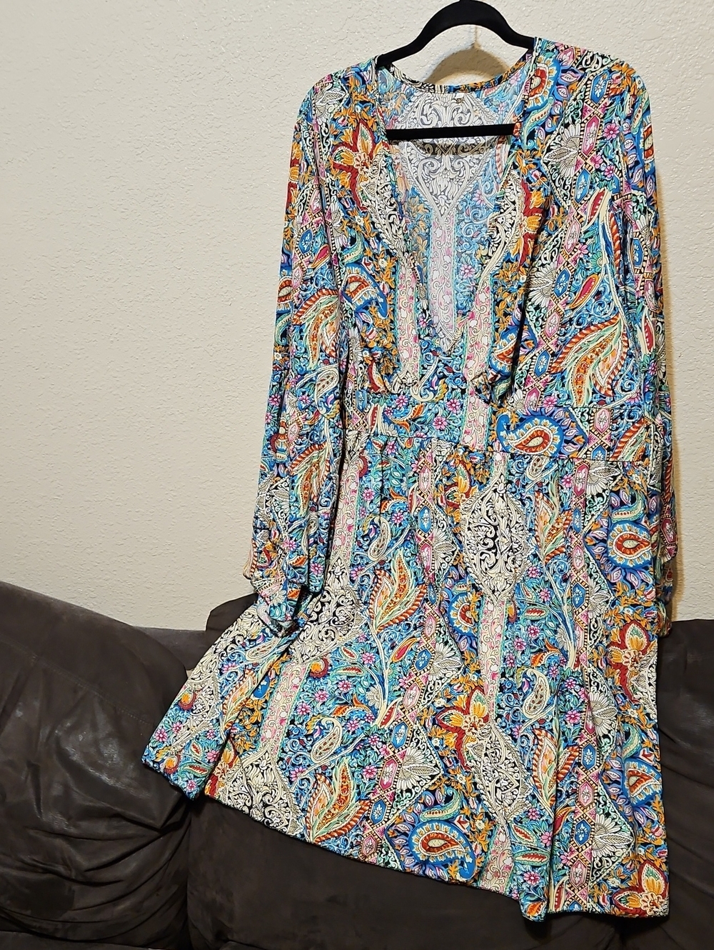 Paisley V-Neck Midi Dress in Blue Multicolor
